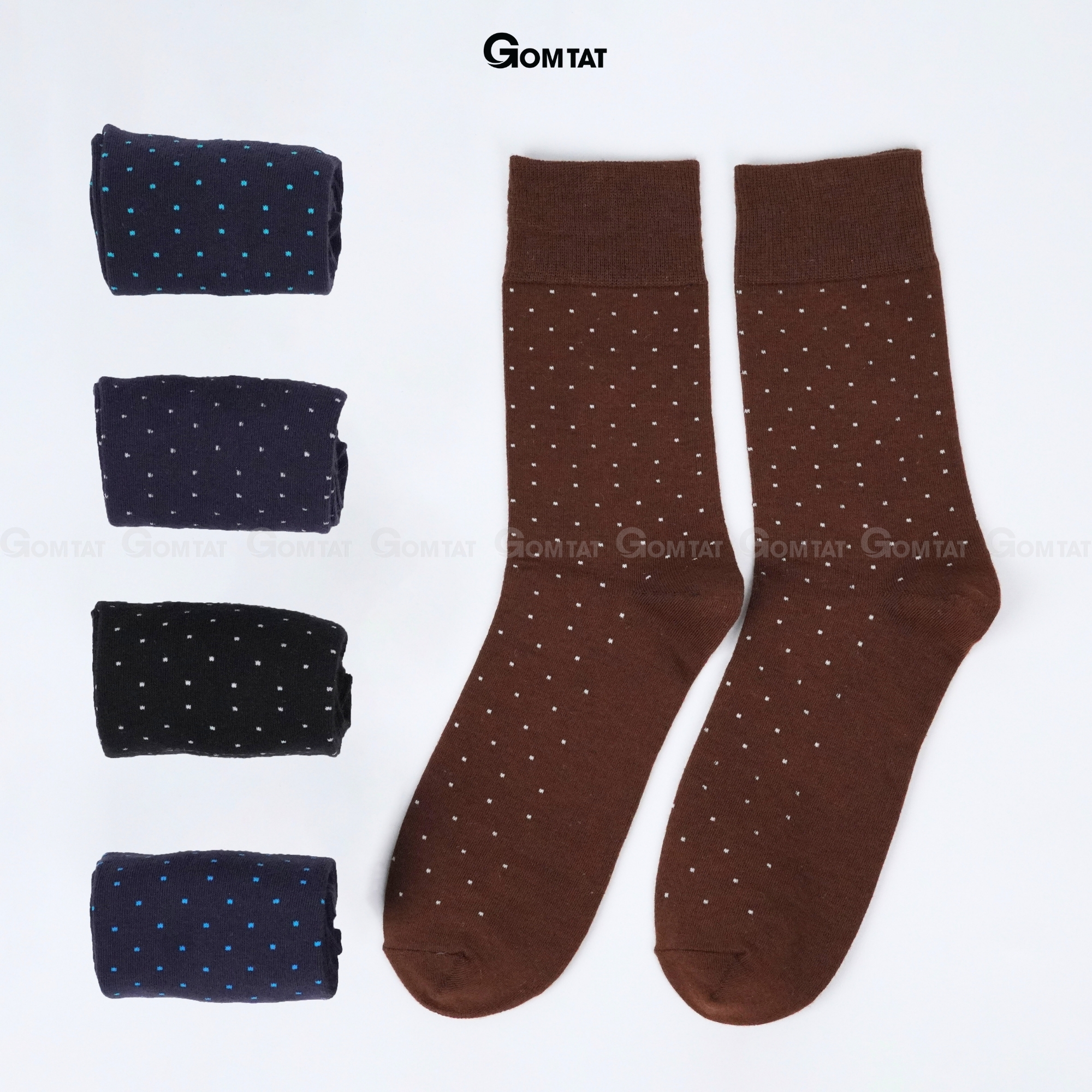 Hộp 5 đôi vớ nam cổ cao công sở GOMTAT hoạ tiết chấm bi, chất liệu cotton cao cấp LUX-CHAMBI-DUMAU-CB5_thumbnail_2