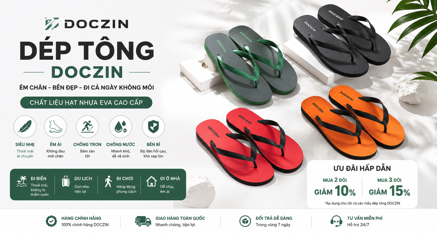Dép Tông Nam DOCZIN – Dép EVA Cao Cấp Êm Ái