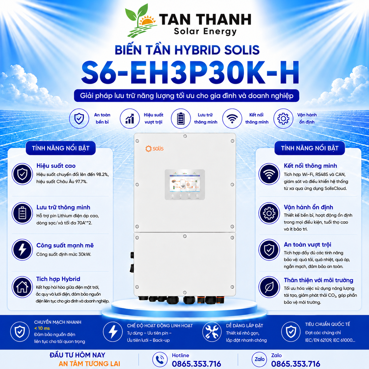 Solis S6-EH3P30K-H 30kW 3 Pha Áp Cao