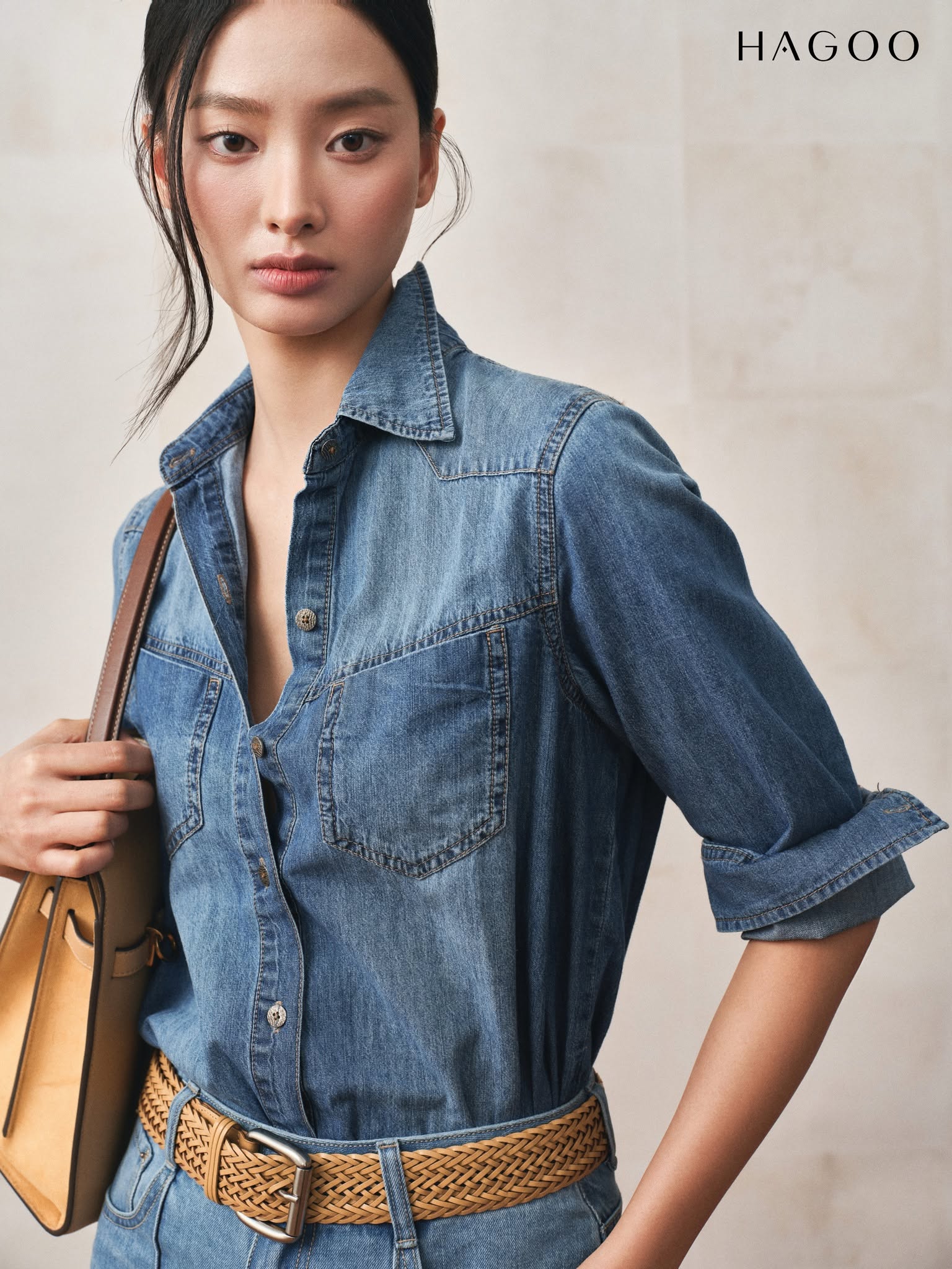 Denim shirt with chest panel