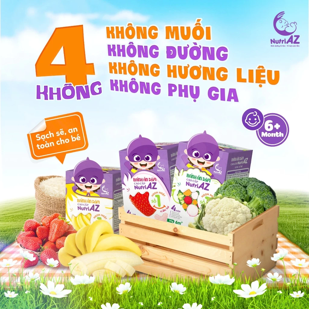 Bánh Ăn Dặm Cao Cấp NutriAZ Vị Trái Cây, Rau Củ Cho Trẻ Từ 6 Tháng Tuổi