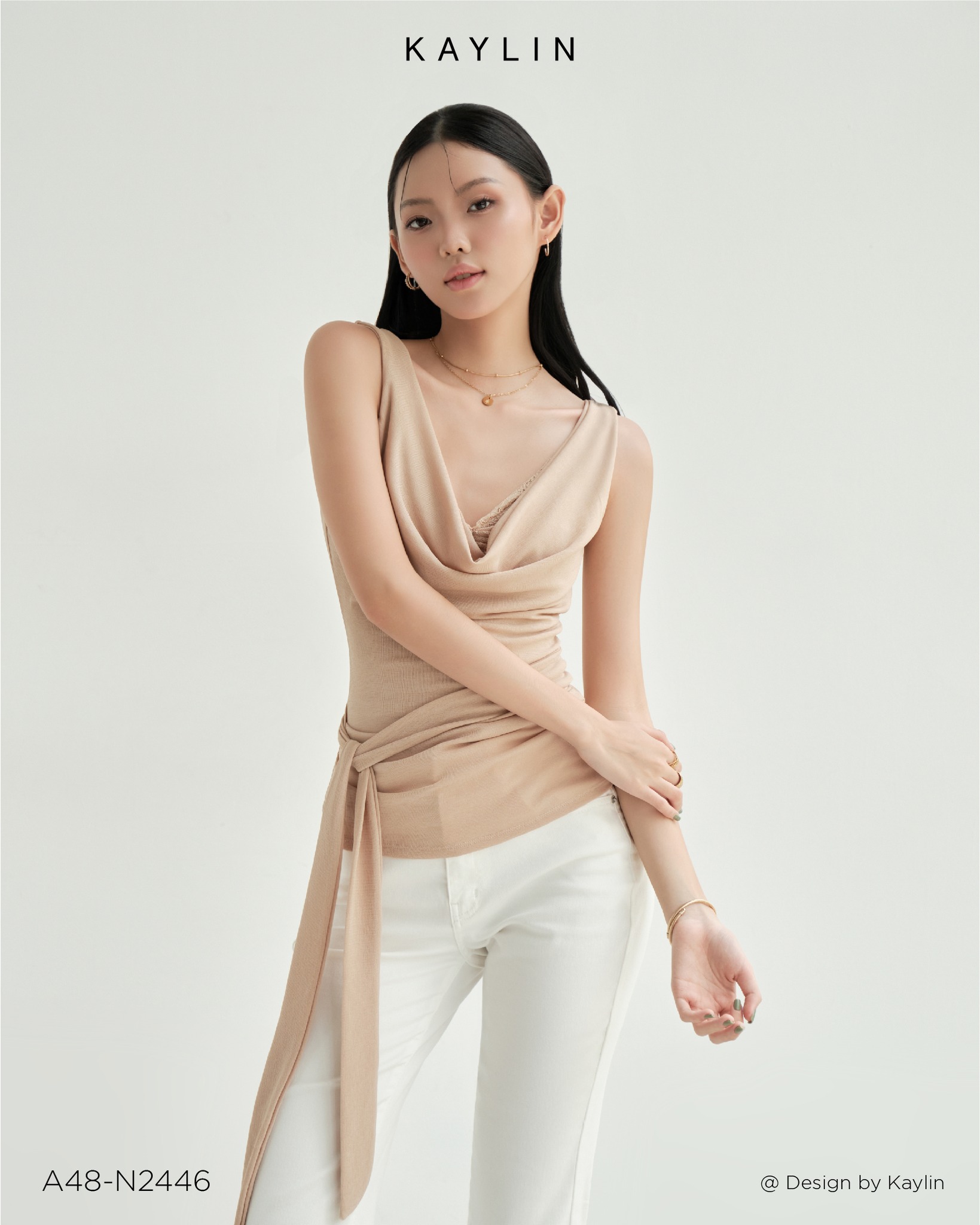 Áo Kiểu Cổ Đổ Phối Bra Ren KAYLIN Drape Tie Top