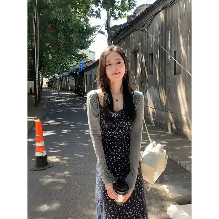 Lucas - Set váy hoa nhí thun co giãn dáng dài chân xòe + áo khoác cardigan_thumbnail_3