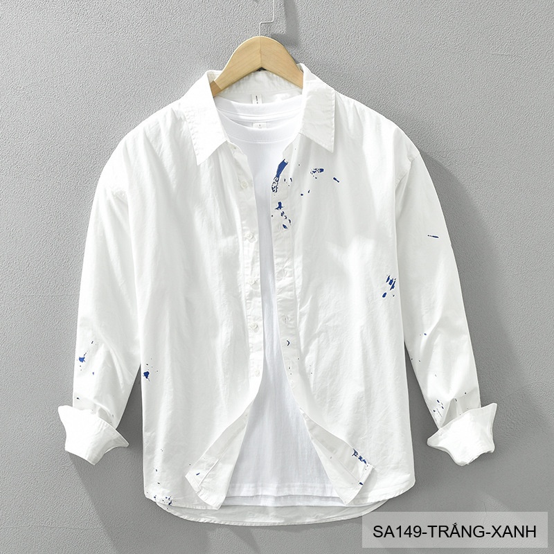 SA149 - Áo sơ mi nam dài tay phong cách Nhật Bản, chất cotton 100%, họa tiết sơn mài trẻ trung, form regular