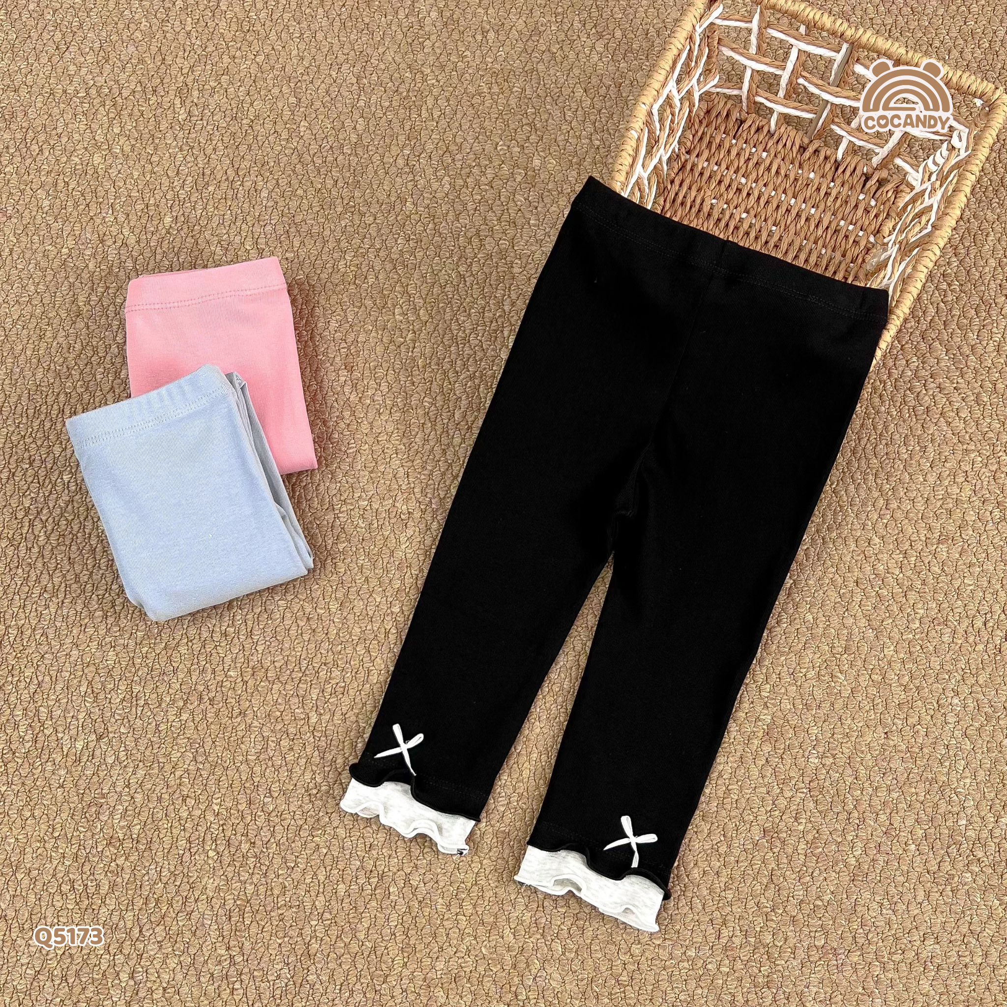 Quần dài legging ĐEN phối gấu nơ