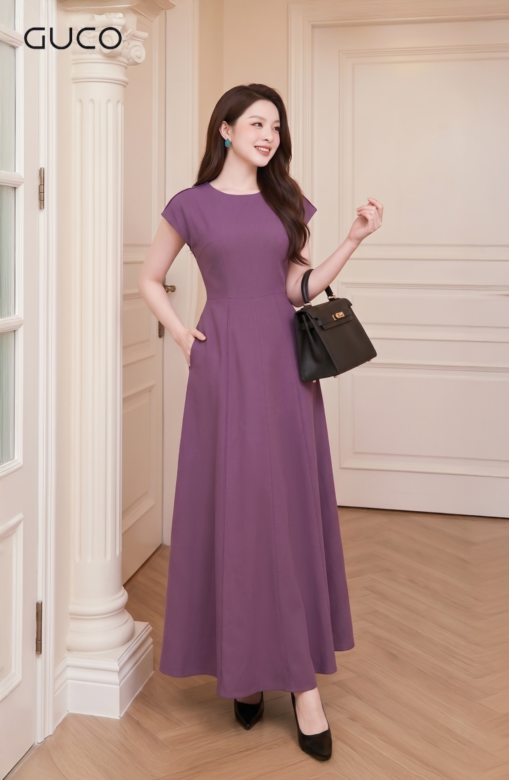 Đầm Maxi Tím Chiết Eo Xếp Ly Tay Cánh Tiên_thumbnail_2
