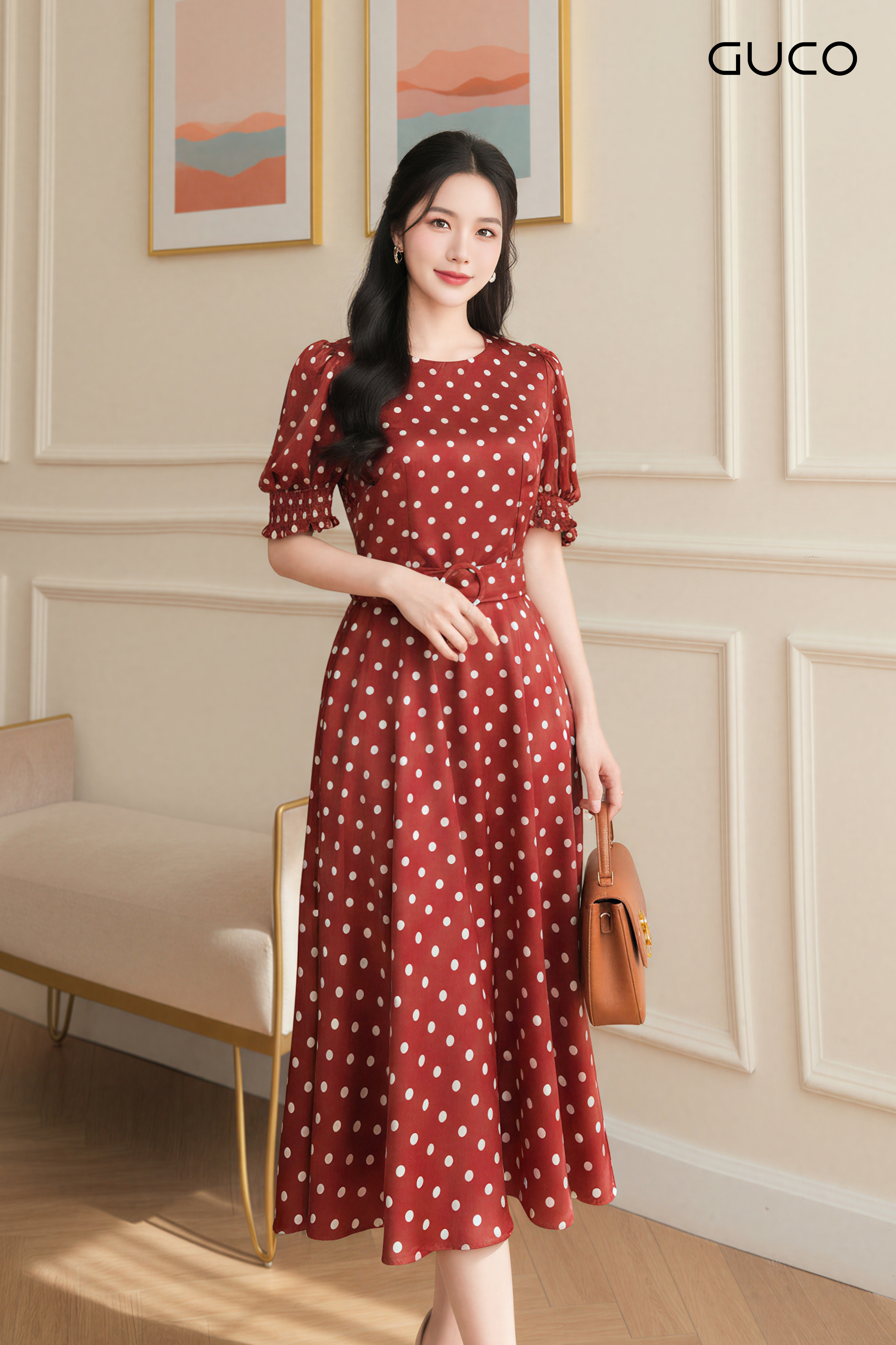 Đầm Xòe Đỏ Chấm Bi Thanh Lịch