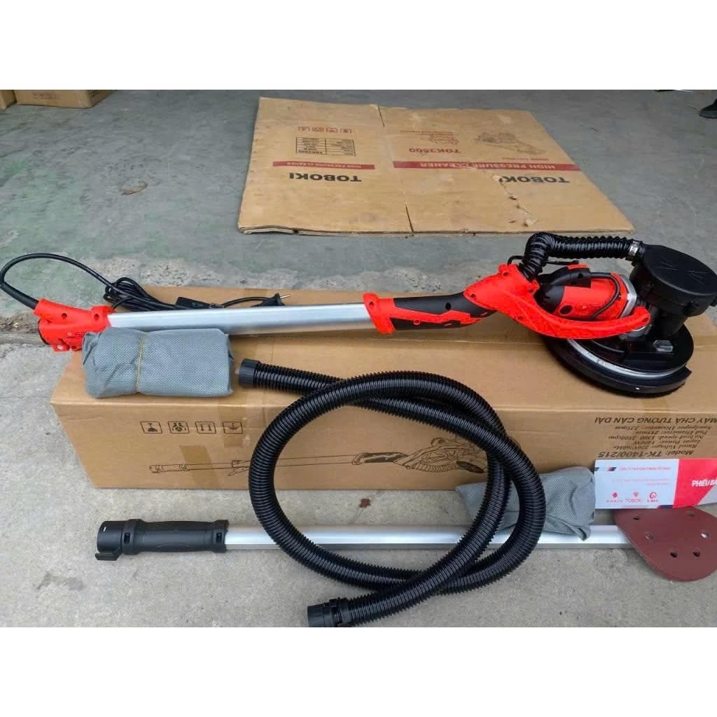Máy chà tường tay dài TOBOKI - Máy xoa tường công suất 1400W - hút bụi có đèn led & cán dài 1.9m - Giá rẻ