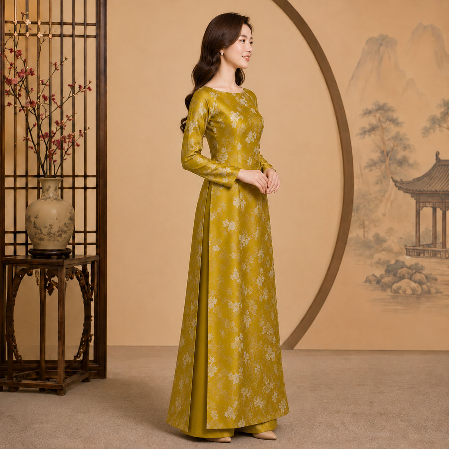 Áo Dài Truyền Thống Nữ Cổ Truyền Gấm Tơ Cao Cấp Sang Trọng TT26-02_thumbnail_2