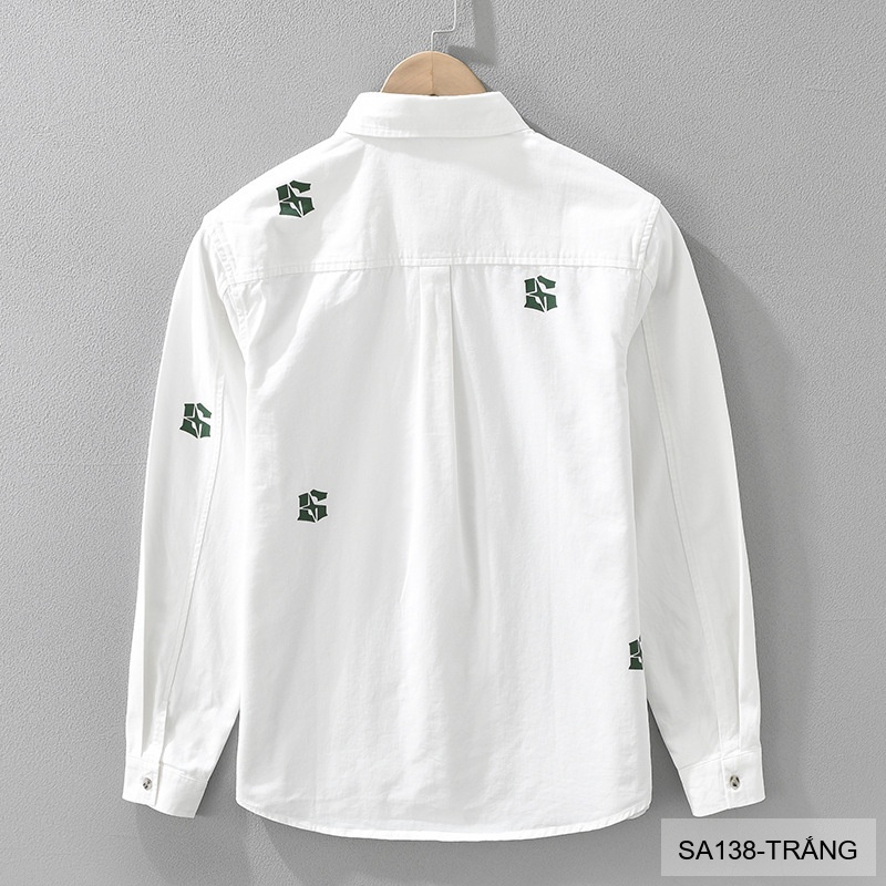 SA138 - Áo sơ mi nam dài tay in họa tiết thời trang, chất cotton 100%, form rộng nhẹ nhàng, màu trắng và xanh lá_thumbnail_1
