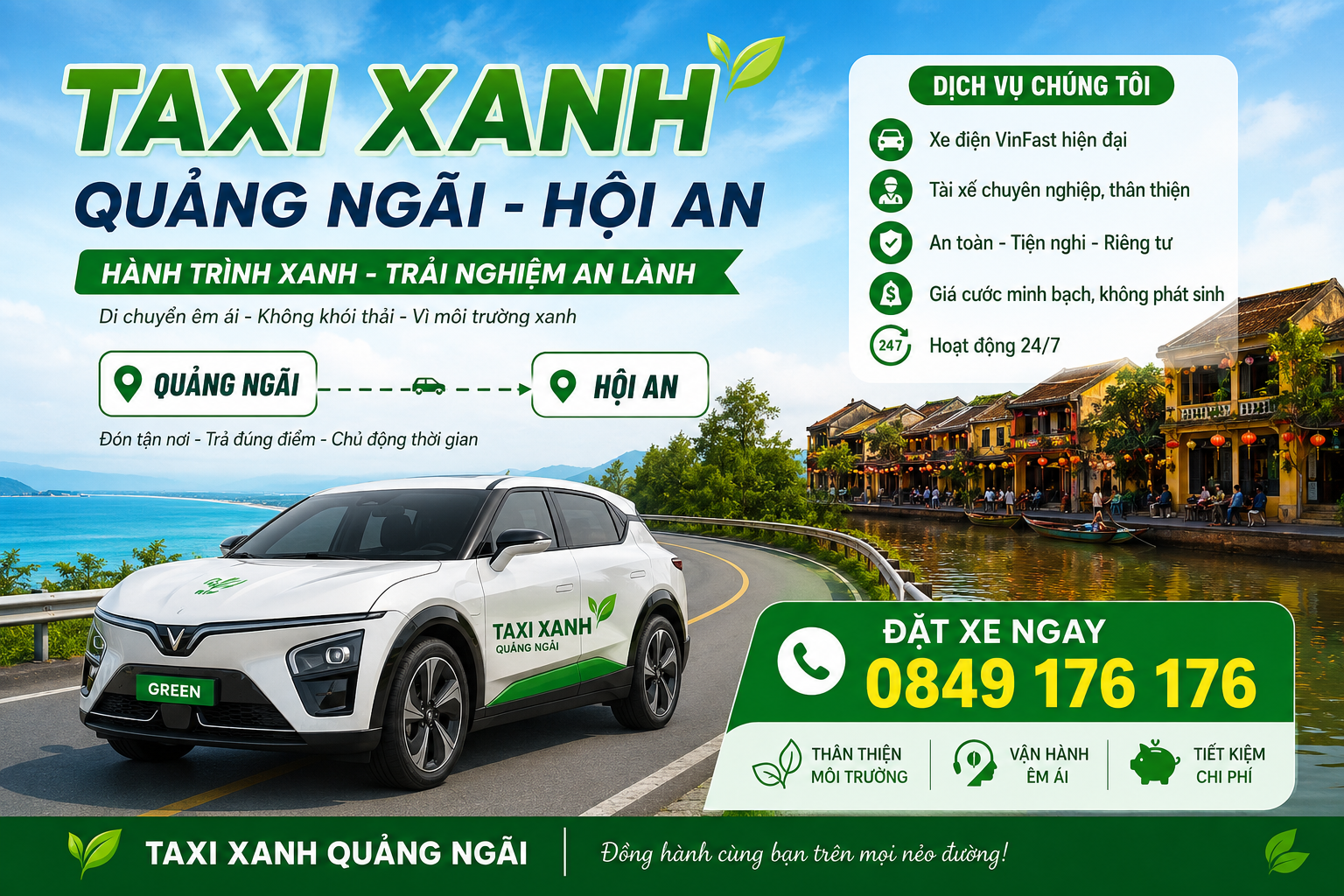 Taxi Xanh Quảng Ngãi – Hội An: Xu Hướng Di Chuyển Xanh Được Du Khách Lựa Chọn Năm 2026