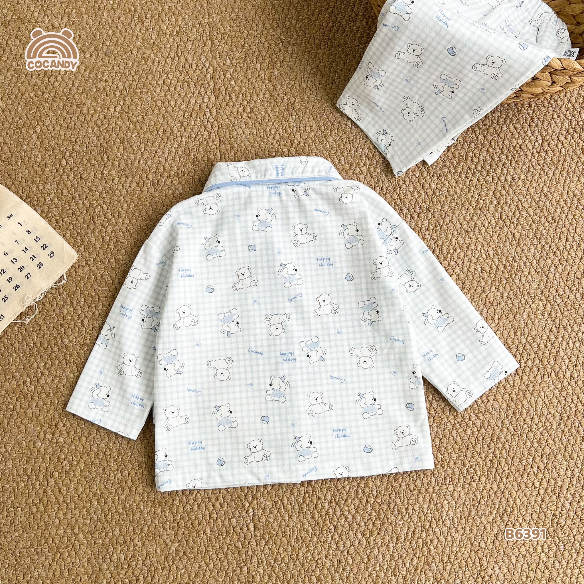 Bộ dài pijama XANH caro hình gấu_thumbnail_3