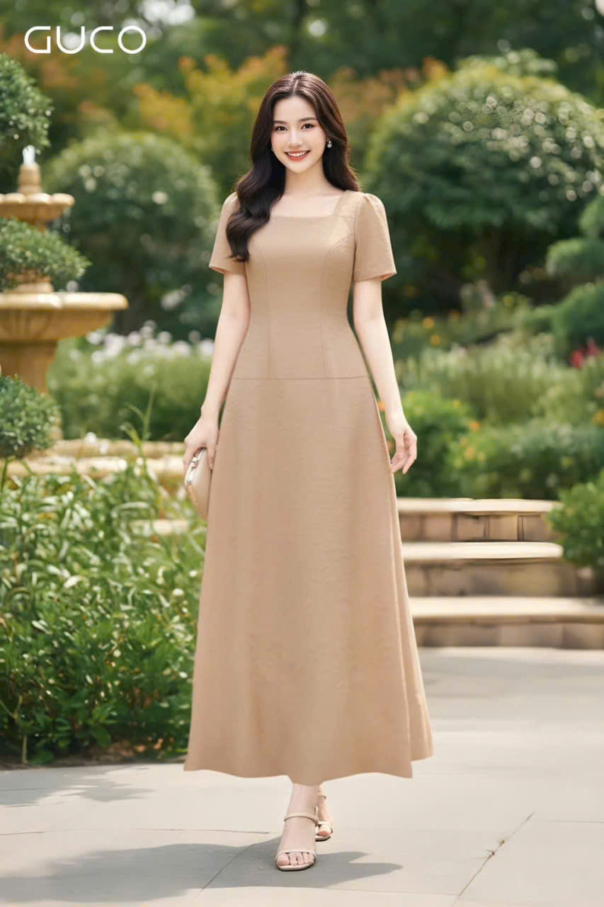 ĐẦM XÒE CỔ ĐỖ VUÔNG - KEM_thumbnail_1