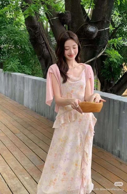Lucas - Set váy hoa 2 dây dáng dài bèo lượn chéo + áo khoác cardigan_thumbnail_5