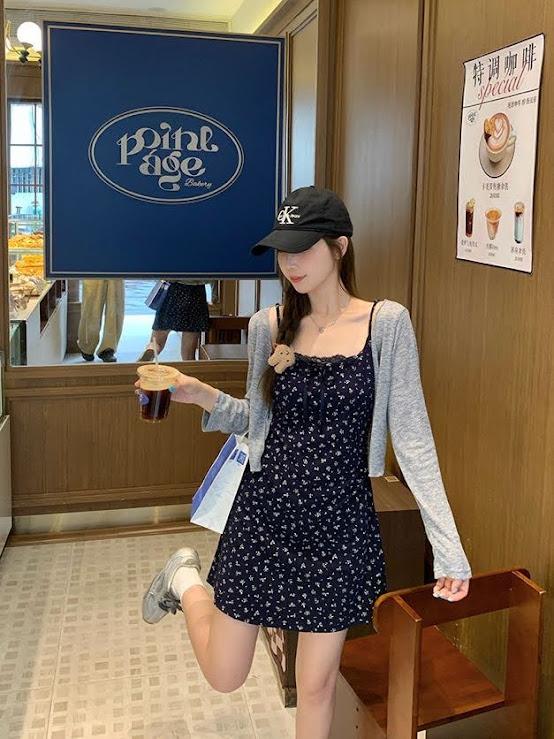 Lucas - Set váy hoa nhí thun co giãn dáng ngắn chân xòe + áo khoác cardigan_thumbnail_2