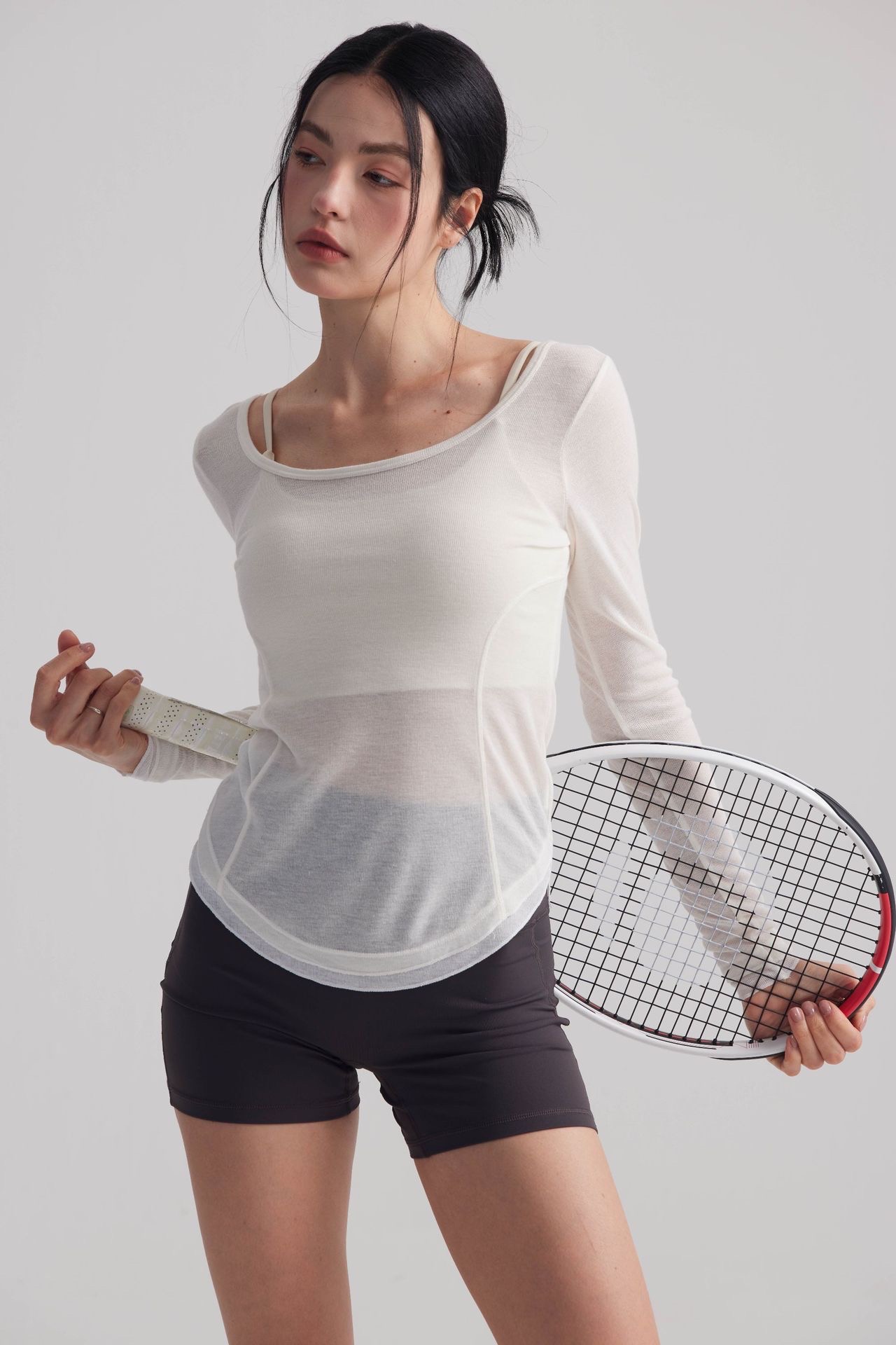Áo Tanktop Thể Thao Nữ Tay Dài Lưng Dây Form Ôm Vải Lưới Giấy Thoáng Khí Nhanh Khô_thumbnail_4