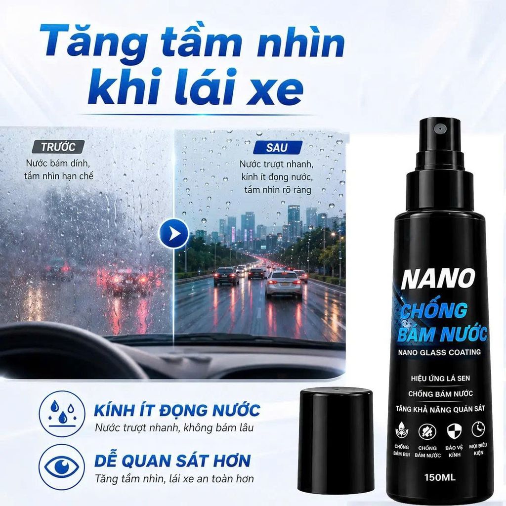 Chai Chống Bám Nước Kính Ô Tô – Phủ Nano Hạn Chế Đọng Nước 150ml_thumbnail_5