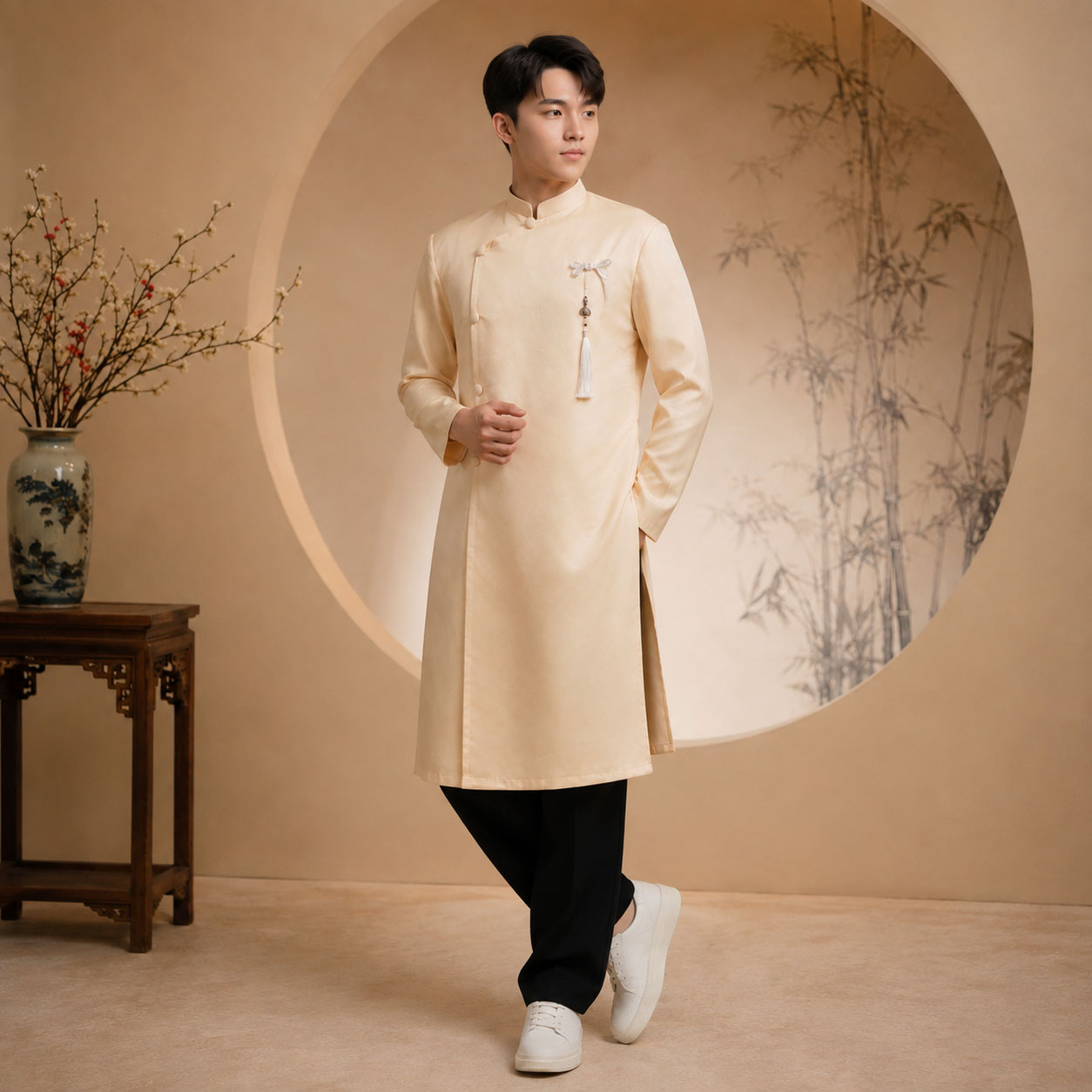 Áo Dài Nam Taffeta Trơn Sang Trọng Dự Tiệc, Cưới Hỏi NA26-18_thumbnail_4