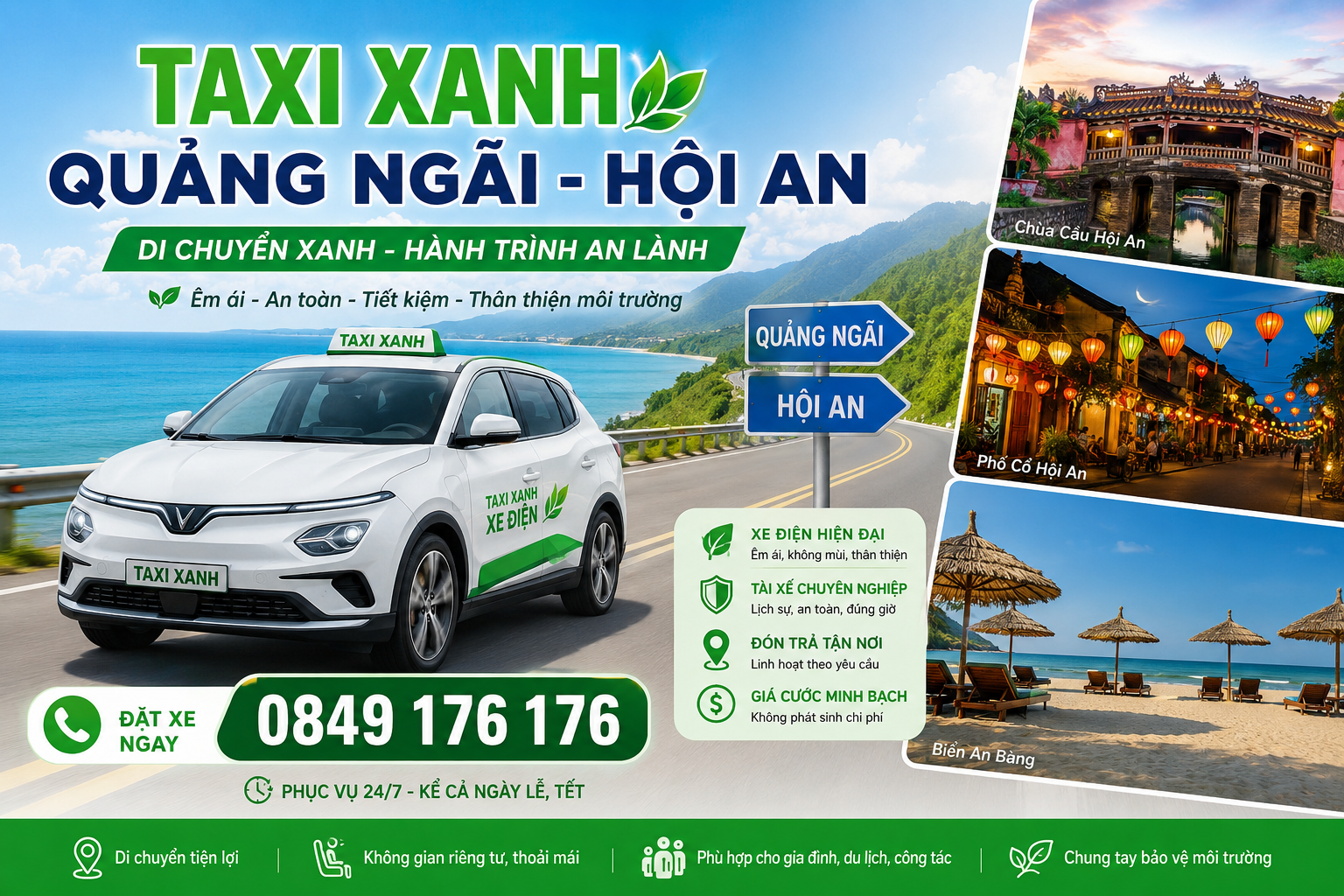 Taxi Xanh Quảng Ngãi - Hội An: Xu Hướng Di Chuyển Xanh Năm 2026