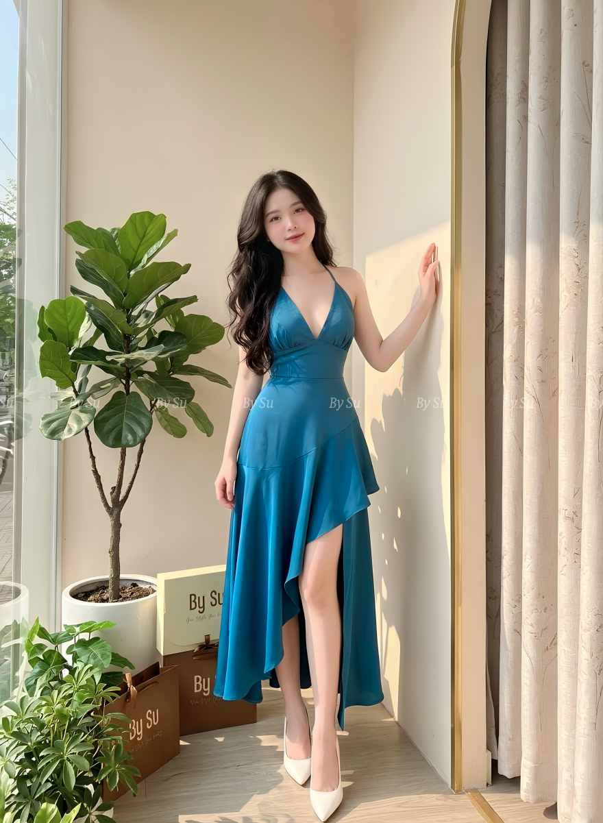 S23 - Đầm Lụa Đuôi Cá Cổ V Đan Lưng_thumbnail_3