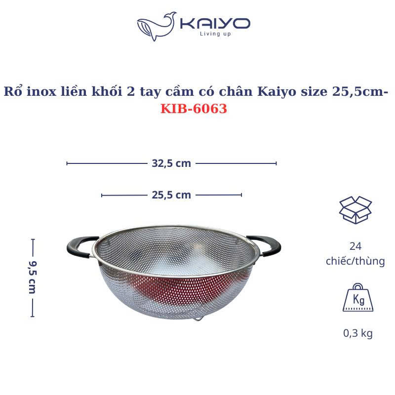 RỔ INOX LIỀN KHỐI 2 TAY CẦM CÓ CHÂN KAIYO