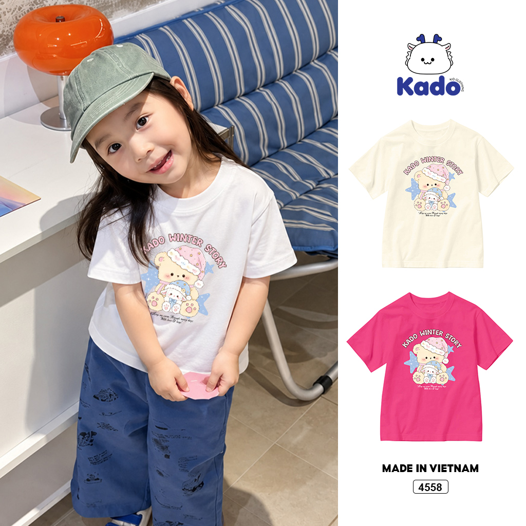 Áo thun bé gái form rộng gấu pastel Kado 4558
