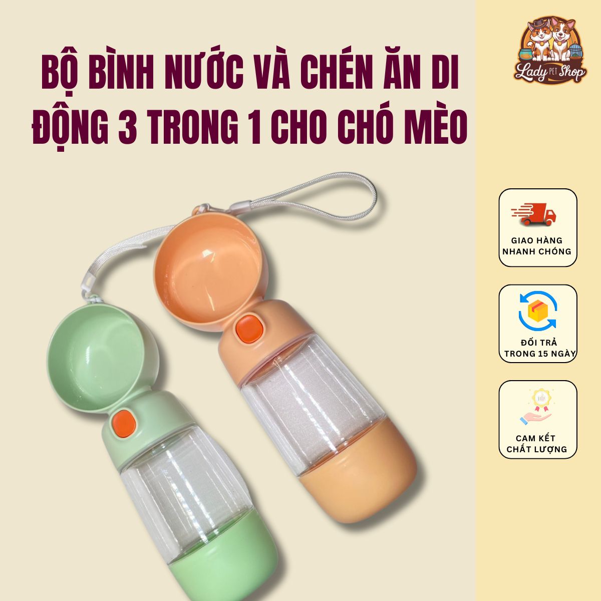 Bình nước di động cầm tay 3in1