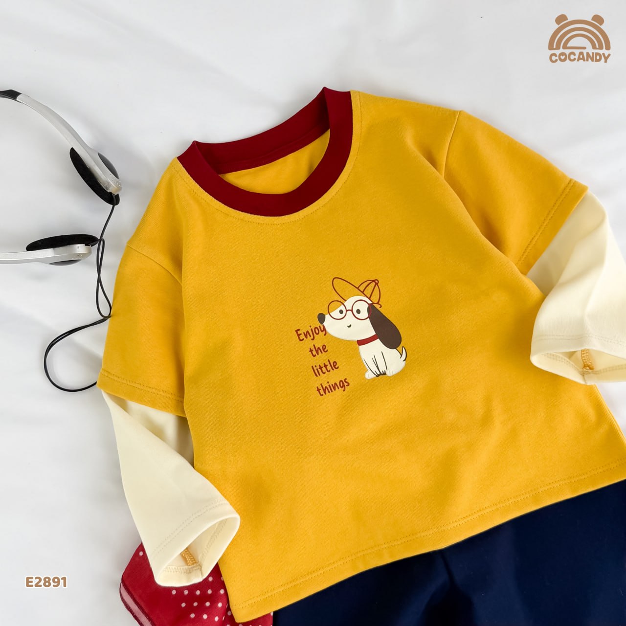 Áo dài VÀNG phối tay be hình cún_thumbnail_4