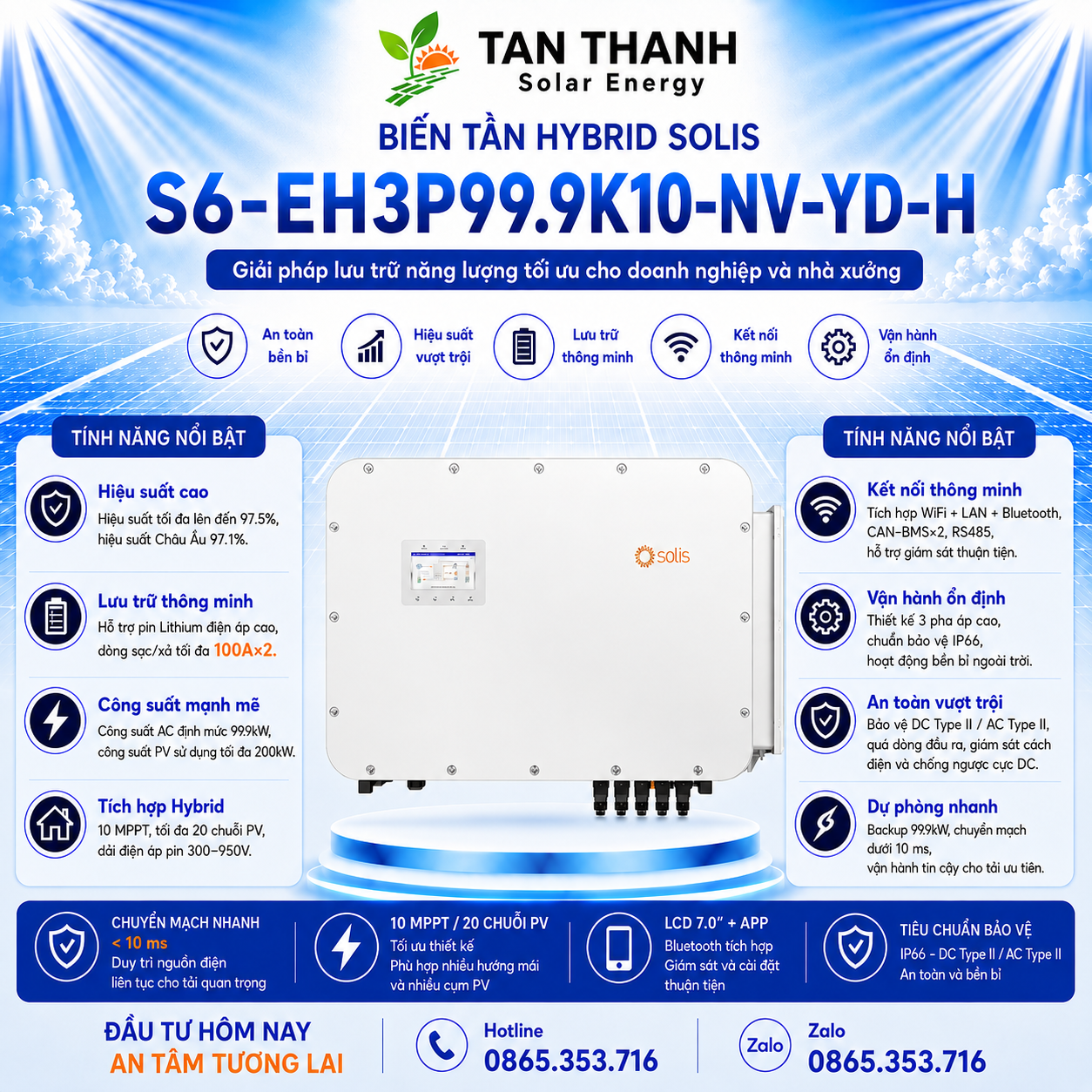 Solis S6-EH3P99.9K10-NV-YD-H 99.9kW 3 Pha Áp Cao