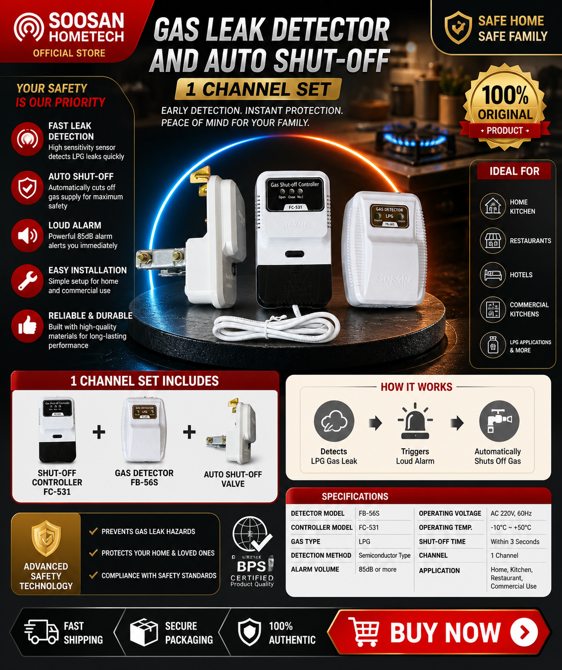 Gas Leak Automatic Detector with auto Shut off  Device   (1 Set)