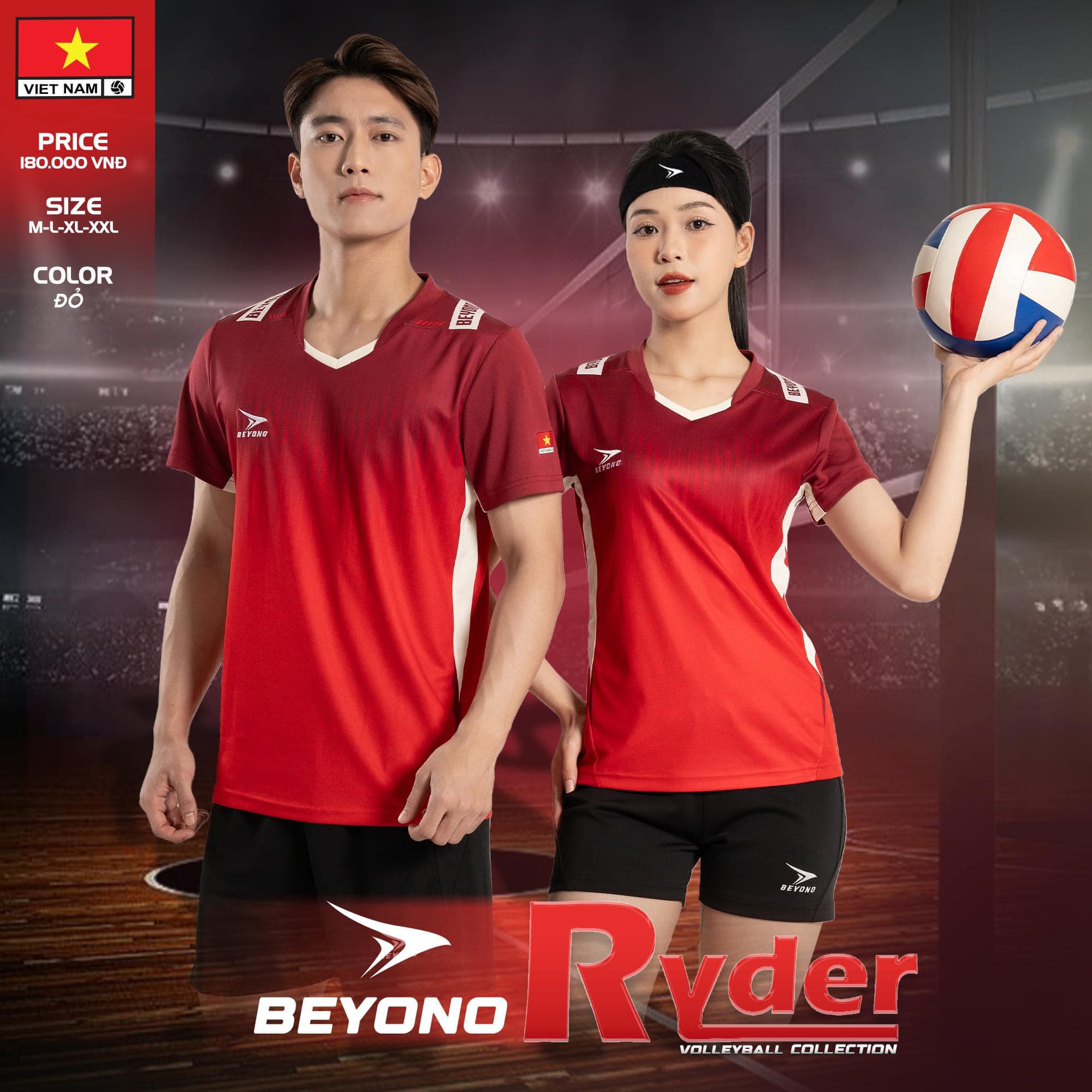 Quần Áo Bóng Chuyền Nam Nữ Beyono Ryder Đỏ Thun Mè Cao Cấp Thoáng Khí Thể Thao Đương Đại