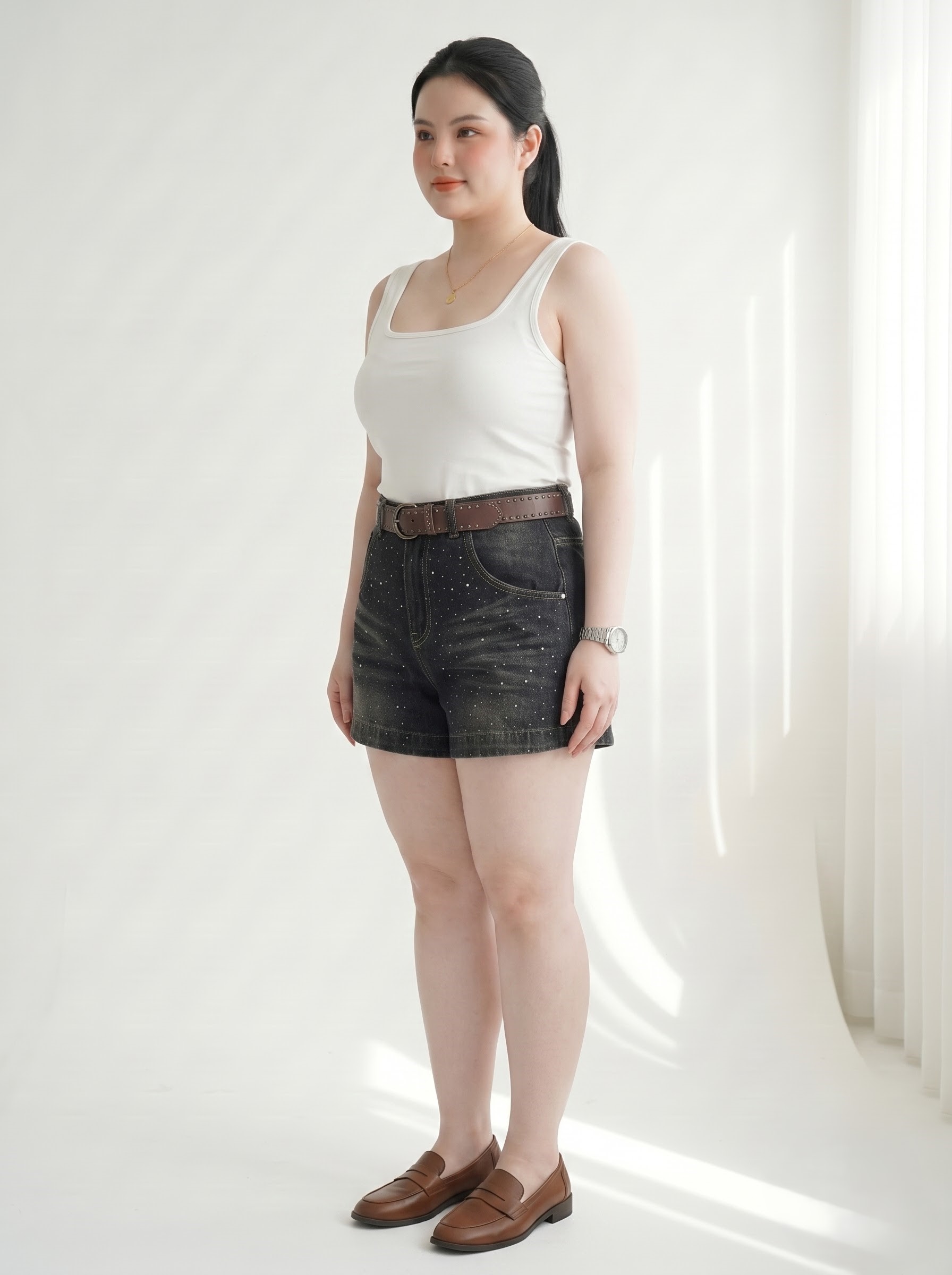 Quần Short Jean Ép Đá Wash Loang Lưng Thun Bigsize - Wash Đậm, Wash Nhạt - Size 30–35, Vừa 55–90kg - T-QSJ1333_thumbnail_1