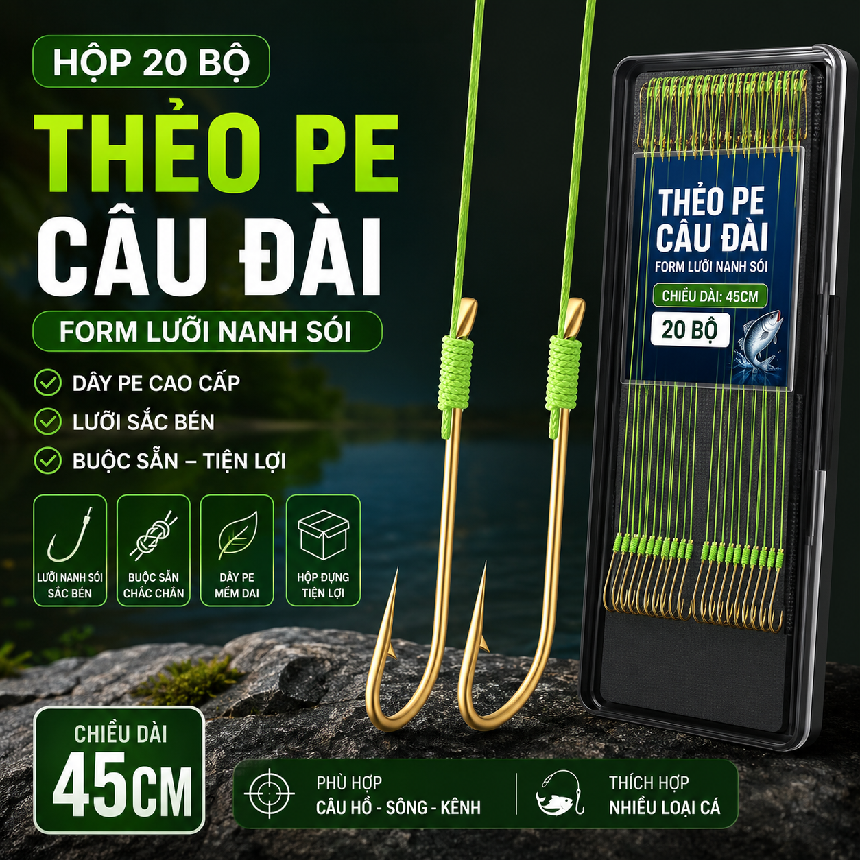 Hộp 20 Bộ Thẻo PE Câu Đài From Lưỡi Nanh Sói Chiều Dài 45cm_thumbnail_1