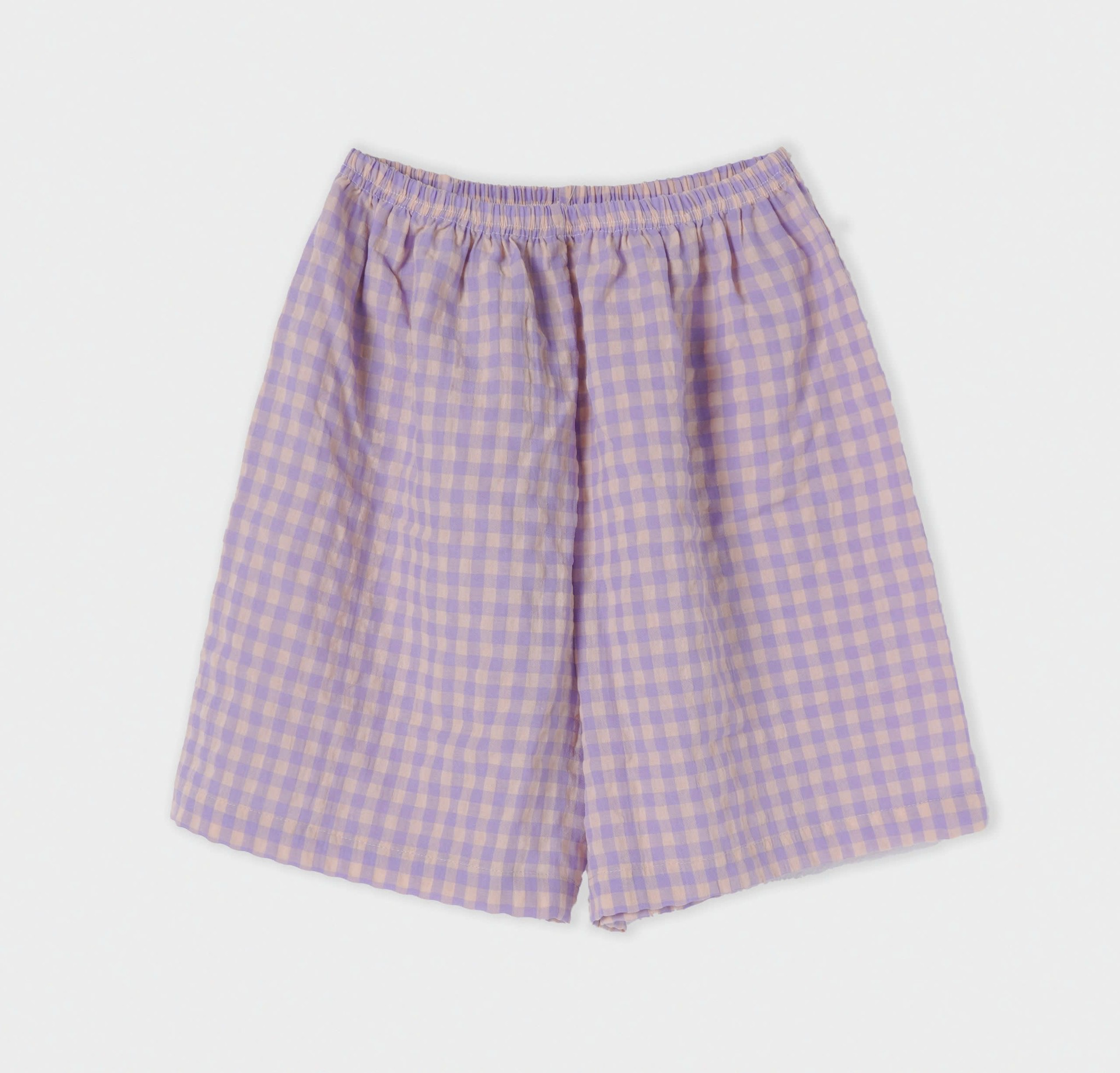 Quần đùi cotton caro lưng chun