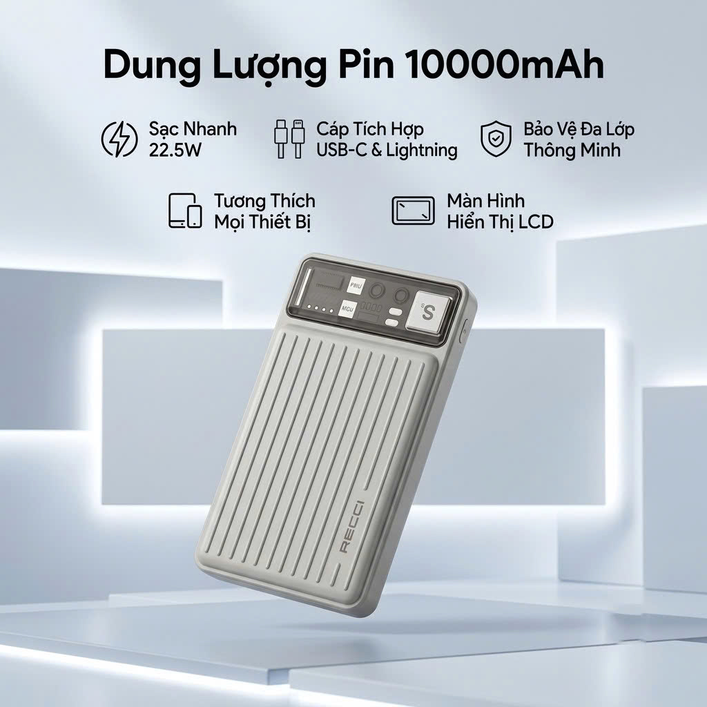 Sạc dự phòng Recci - RPB-P40 BLACK & GRAY ( 10.000mAH )_thumbnail_3
