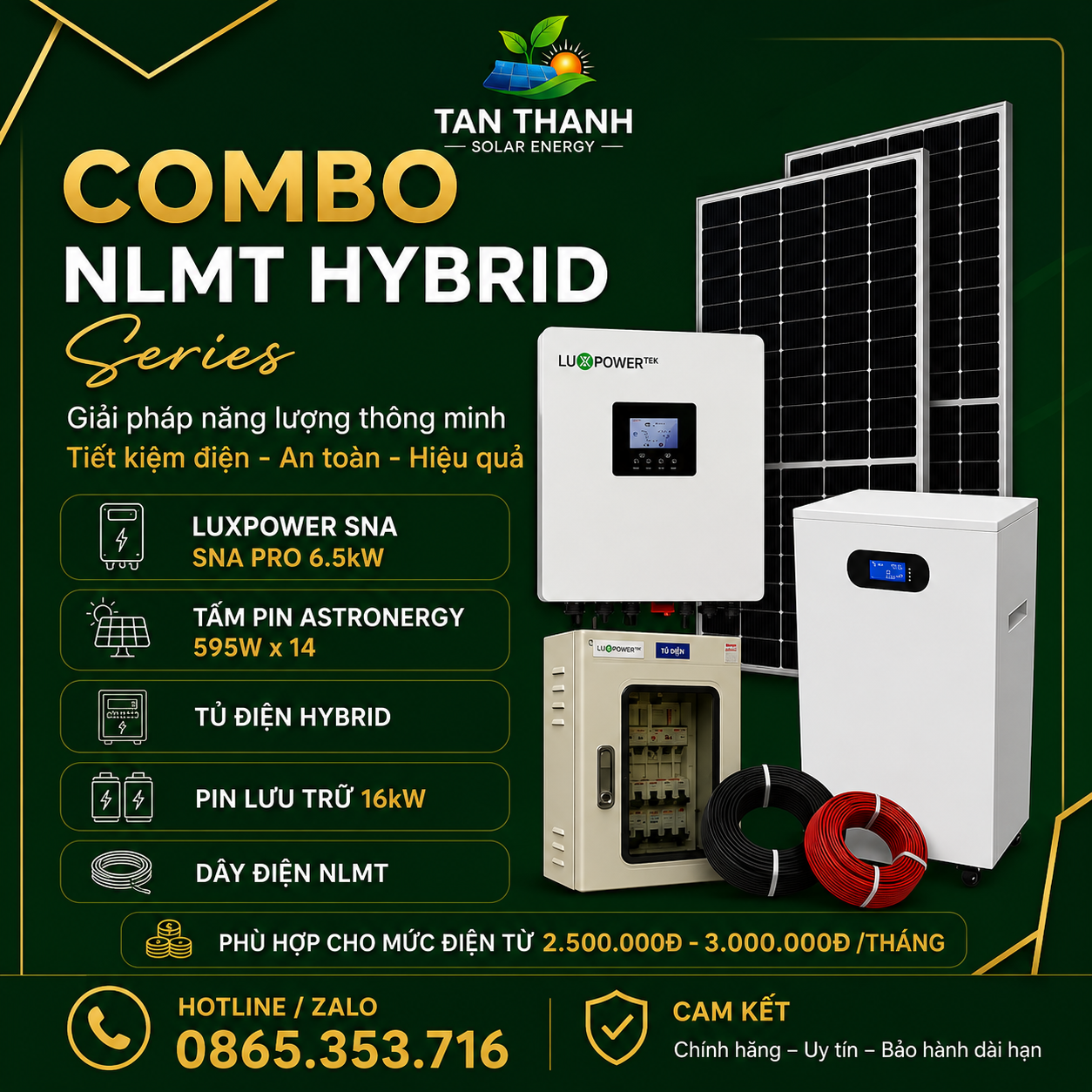 COMBO LUXPOWER SNA PRO 6.5kW PHÙ HỢP CHO TIỀN ĐIỆN TỪ 2.500.000Đ - 3.000.000Đ/THÁNG