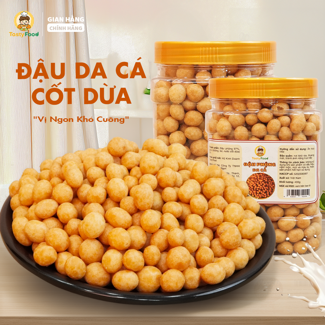 Đậu phộng da cá cốt dừa Tasty Food - Hũ vuông nhỏ 500g