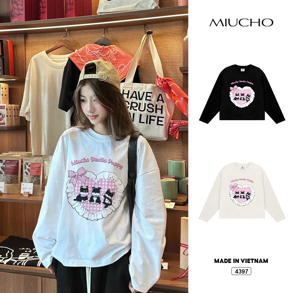 Áo thun tay dài nữ puppy love form boxy Miucho 4397