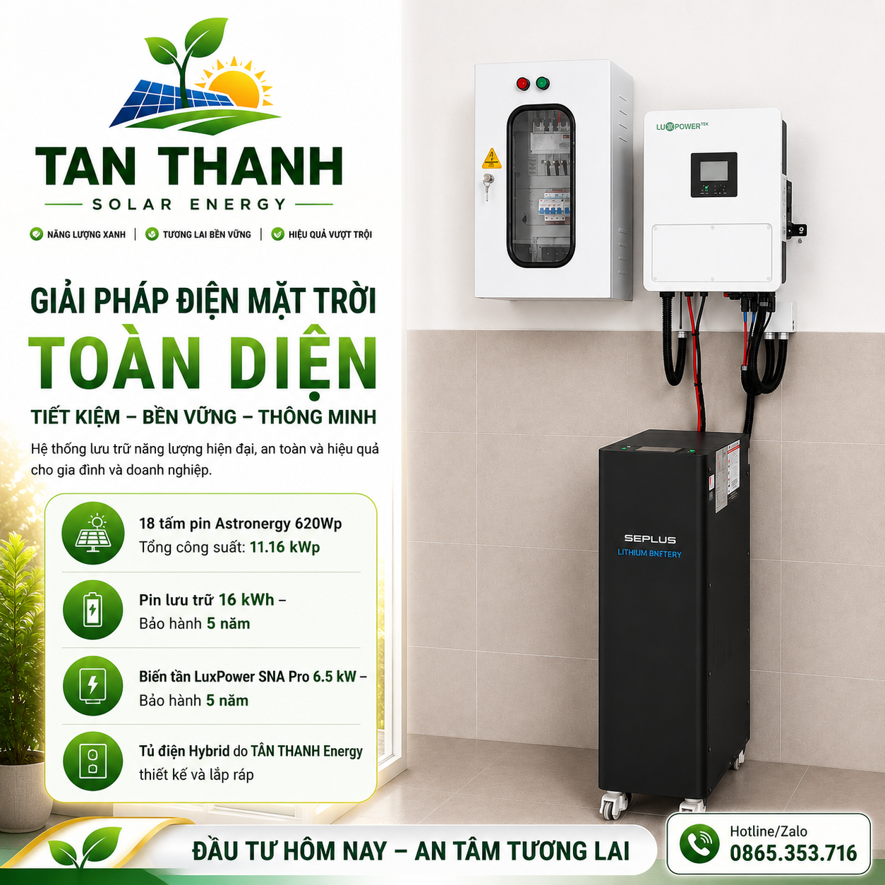 Nhà Mr Lai – Hệ Thống Điện Mặt Trời Hybrid 11.16 kWp Tại Thới An, TP.HCM | TÂN THANH Energy