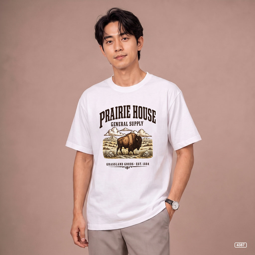 Áo thun nam Prairie House Buffalo form rộng vintage TeePrint 4387_thumbnail_6