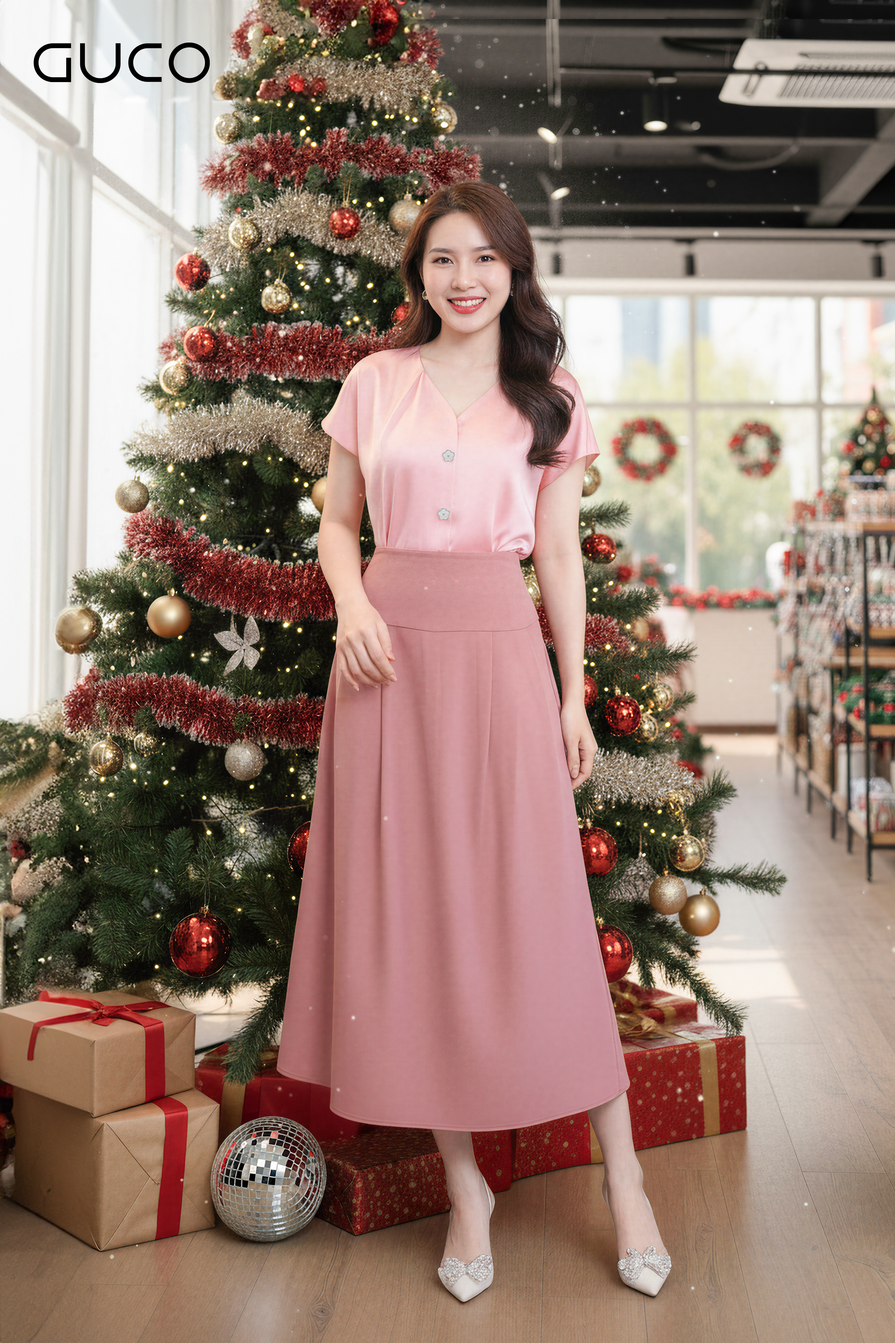 CHÂN VÁY XÒE BẢN LƯNG TO - HỒNG