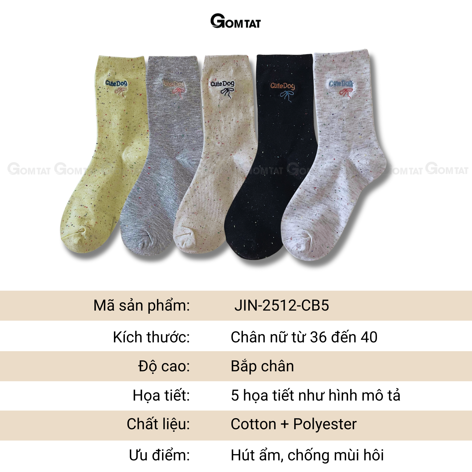 Set 5 đôi vớ nữ cổ cao GOMTAT họa tiết cute, tất nữ cotton cao cấp mềm mại, êm chân – JIN-2512-CB5_thumbnail_10