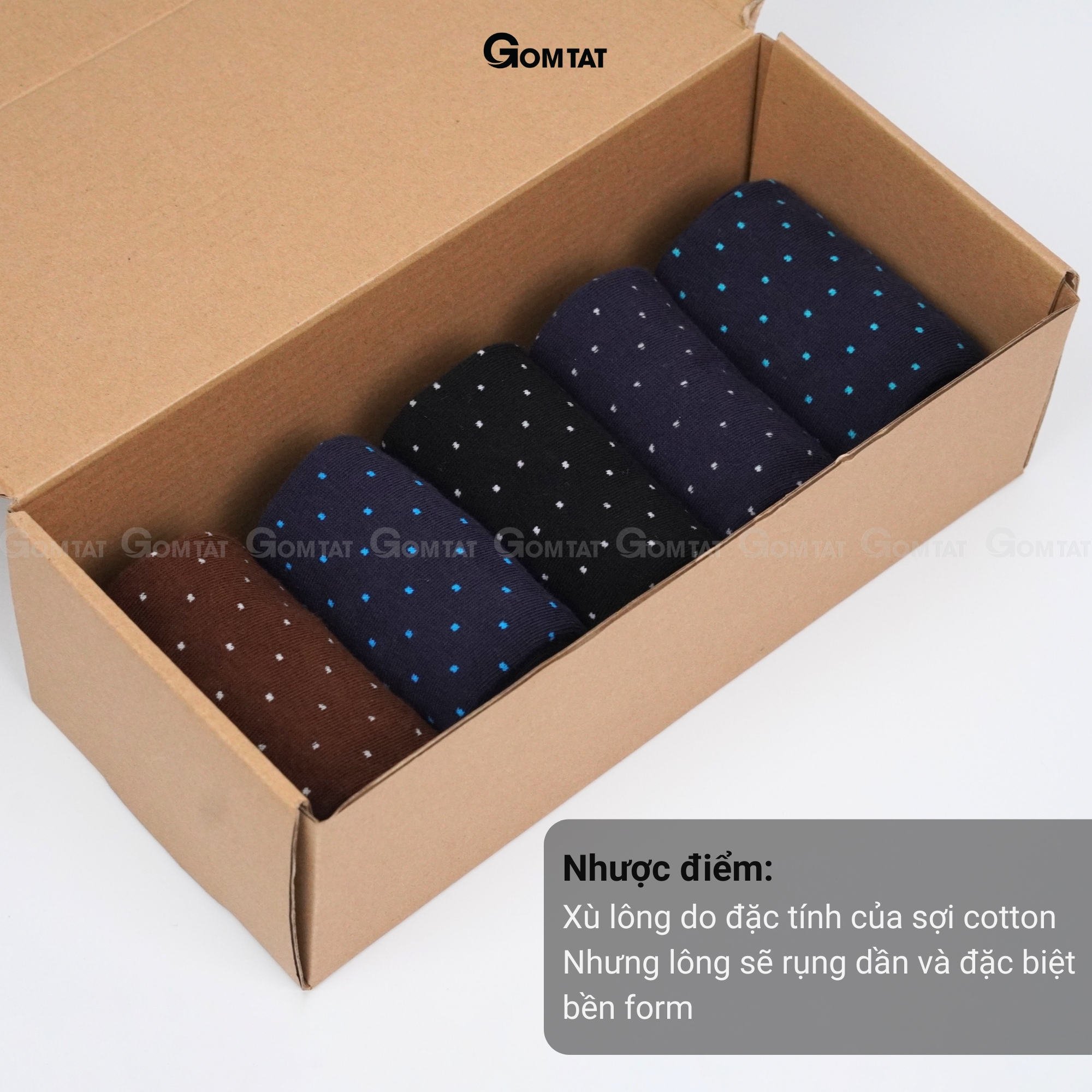 Hộp 5 đôi vớ nam cổ cao công sở GOMTAT hoạ tiết chấm bi, chất liệu cotton cao cấp LUX-CHAMBI-DUMAU-CB5_thumbnail_7