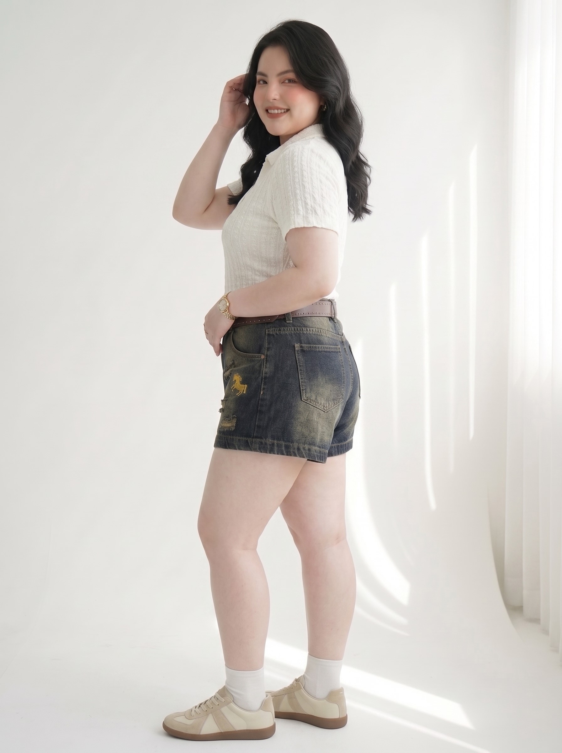 Quần Short Jean Lưng Thun Thêu Ngựa Bigsize Gọn Đùi Dễ Phối - Xanh Nhạt, Đen Wash - Vừa 55-90kg - T-QSJ1329_thumbnail_2