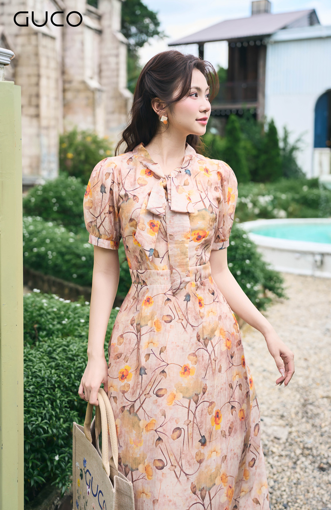 ĐẦM MIDI HOA  CỔ NƠ - HOA CAM_thumbnail_3