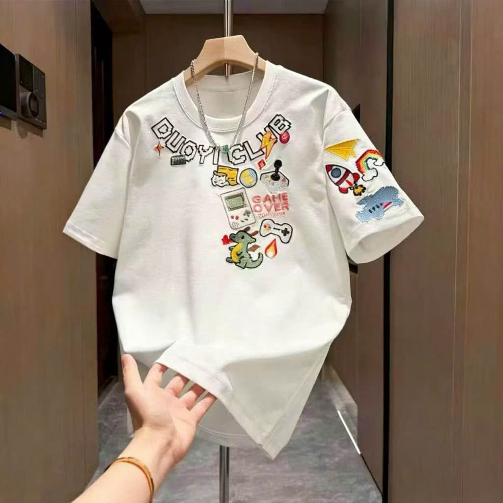 Áo Thun Thêu Patch Game Over Form Oversize Unisex  Vintage Streetwear M-3XL