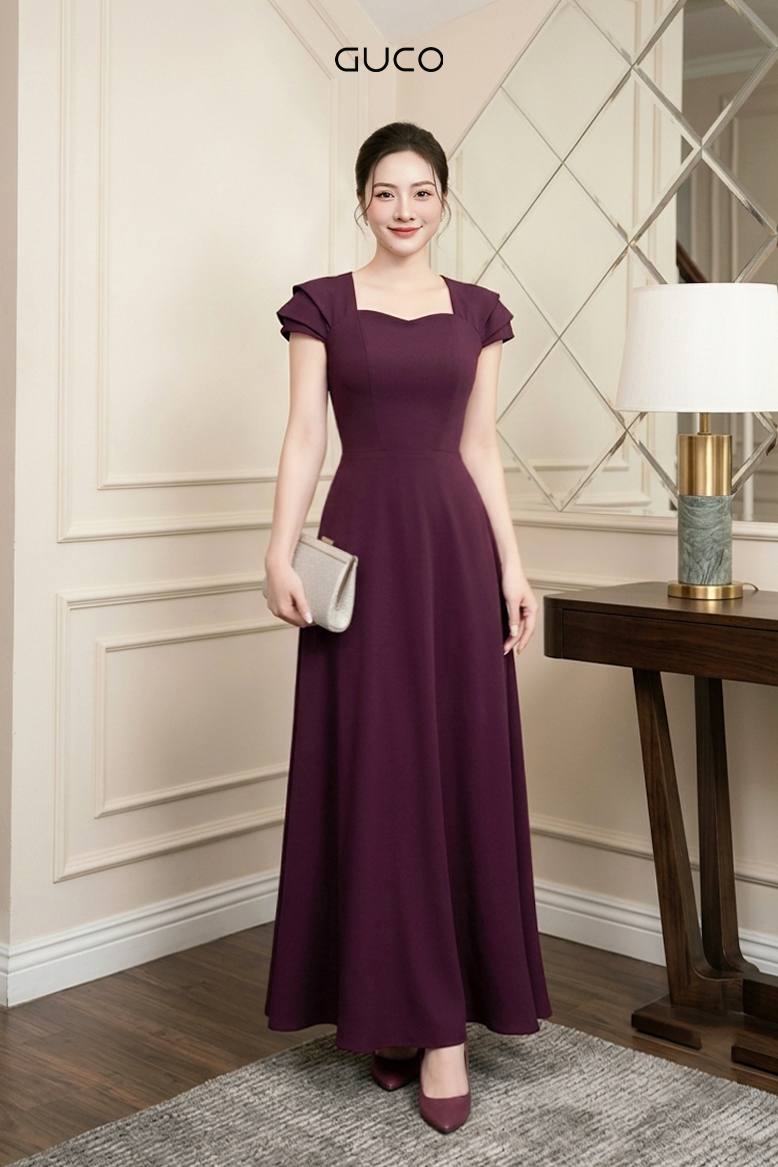 Đầm Dạ Hội Đỏ Đô Cổ Vuông Tay XếpTầng - 5273_thumbnail_2