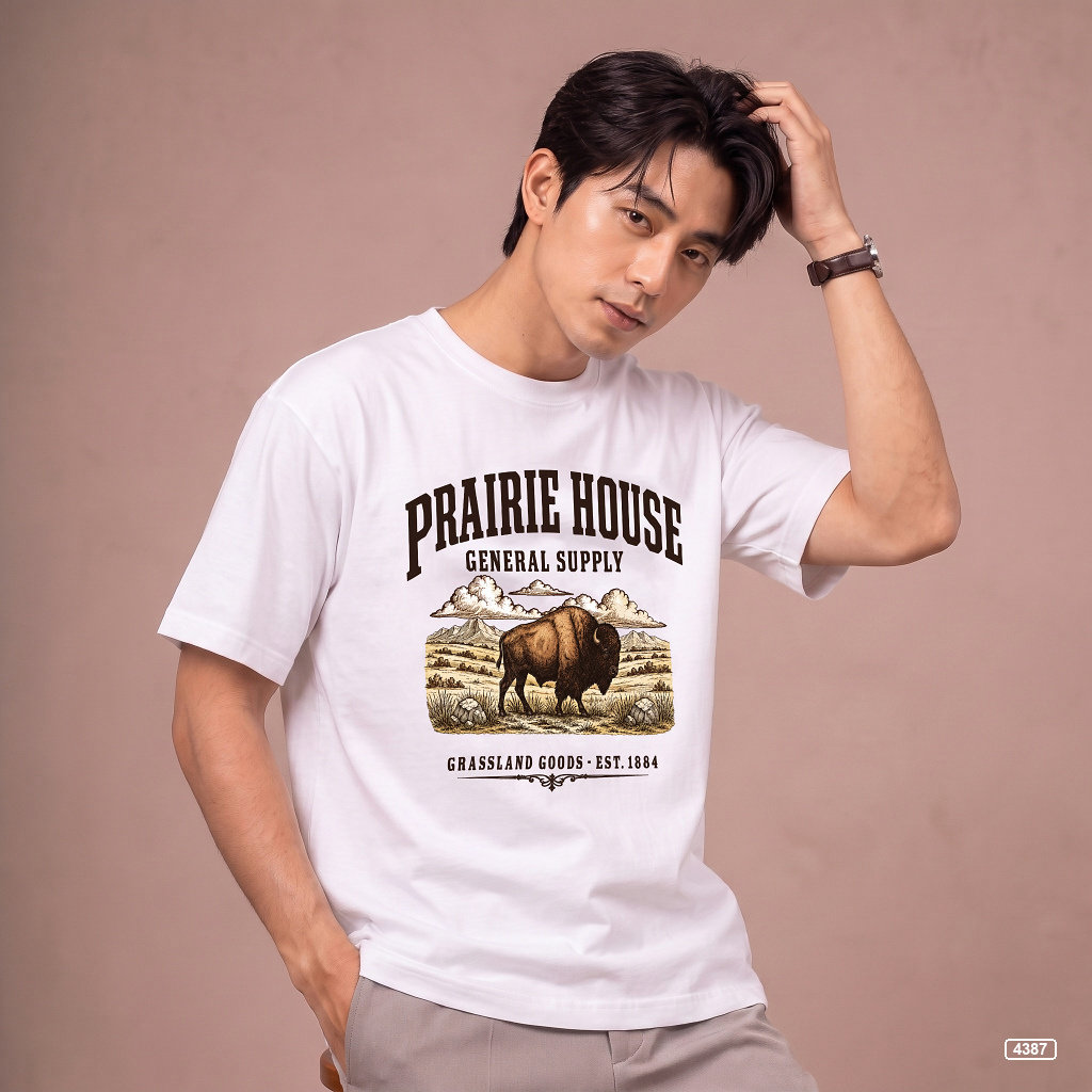 Áo thun nam Prairie House Buffalo form rộng vintage TeePrint 4387_thumbnail_4