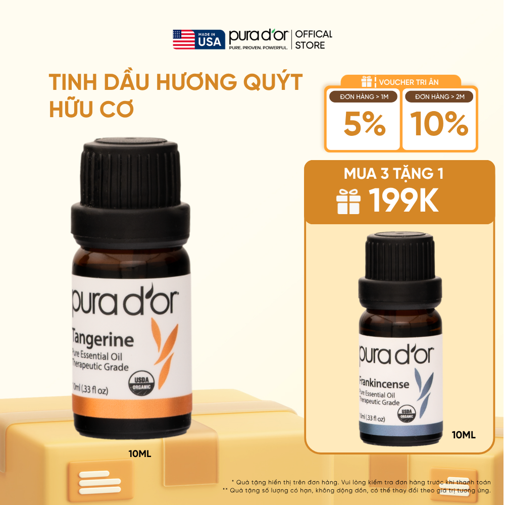 Tinh Dầu Quýt Hữu Cơ Pura D'or Therapeutic Grade Tangerine Essential Oil 10ml