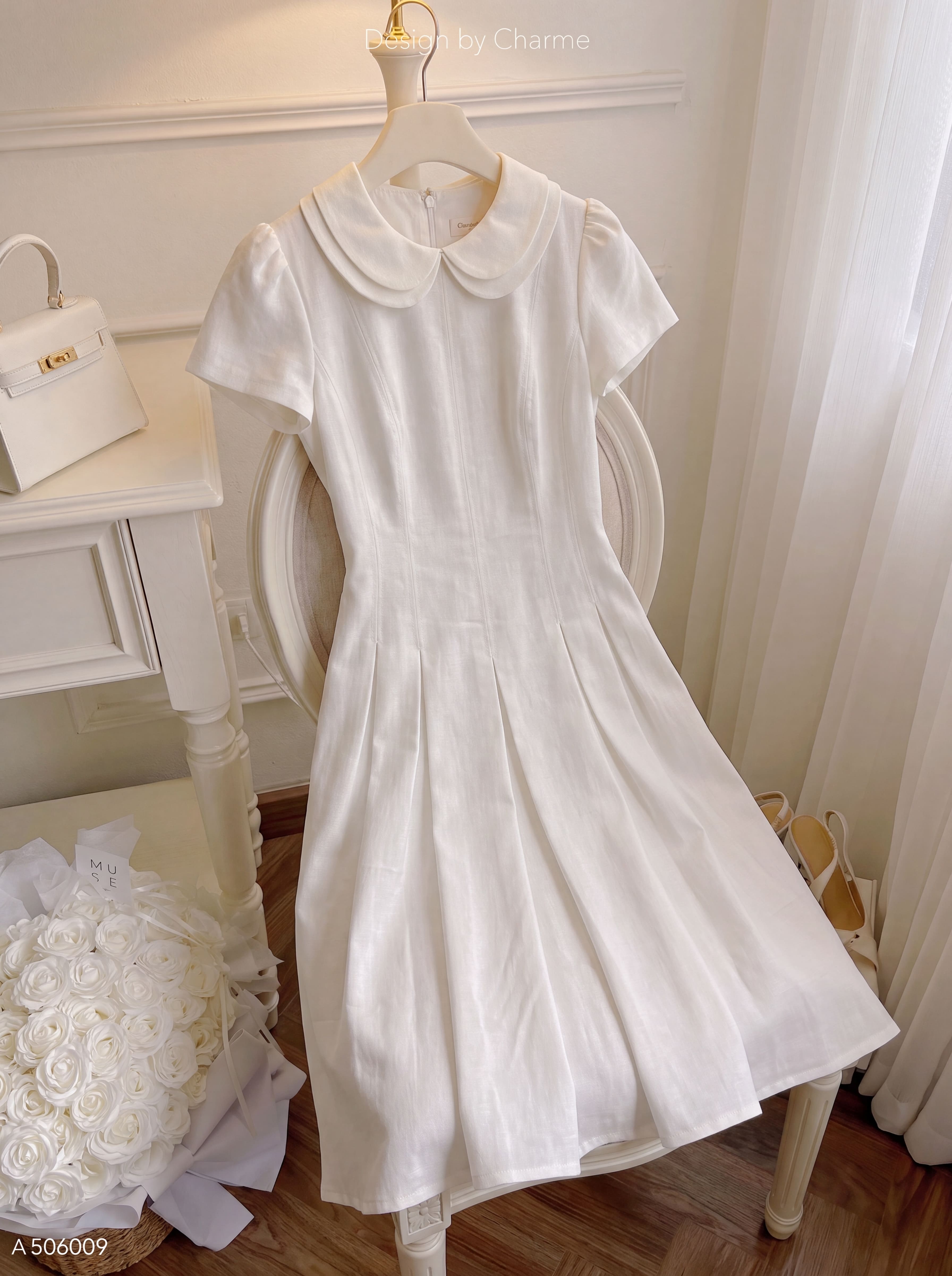 Váy xếp li dài 2 lá cổ 607007_thumbnail_8